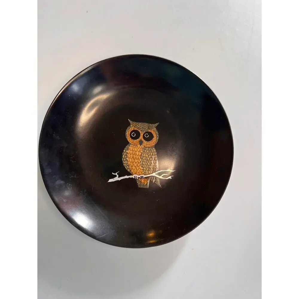 Vintage Couroc of Monterey Owl Inlay Bowl | MCM Black Resin Serving Dish 7.5